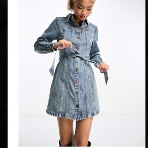 Stradivarius Blue Denim Button-Down Dress